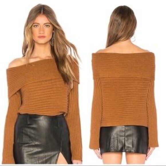 EUC Line & Dot "Benigna" Slouchy Off-The-Shoulder Brown/Rust Sweater Size XS - Picture 1 of 6